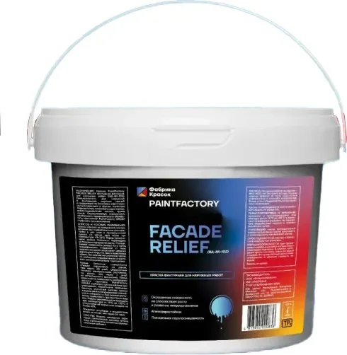 Краска PaintFactory Facade Relief фасадная фактурная для наружных работ 0.5-1.0мм (1.3кг, белый)