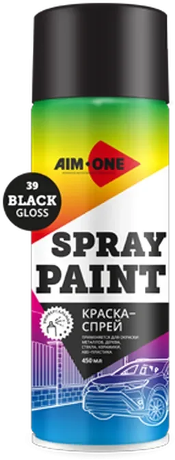 Краска автомобильная AIM-ONE SP-GB39 (450мл, черный глянец)